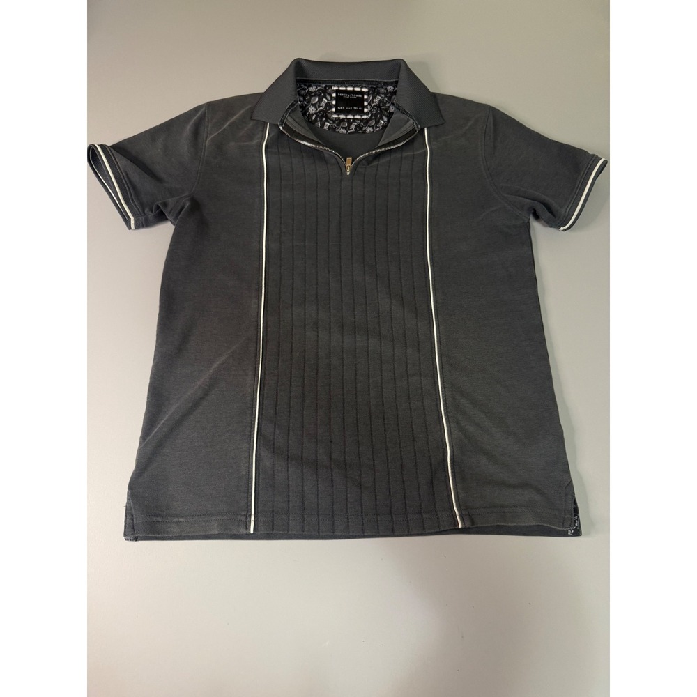 Denim & Flower Ricky Singh Mens Gray Quarter Zip Ribbed Polo Shirt Medium